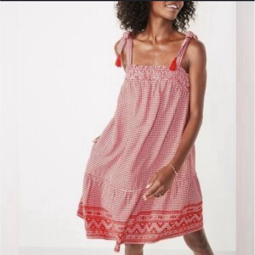 Old Navy Dress L Gingham Country Cottagecore Tiered Pockets Midi Red Prairie
